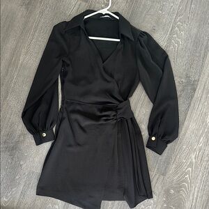 Zara Black Ruched Tie Front Sheath Dress